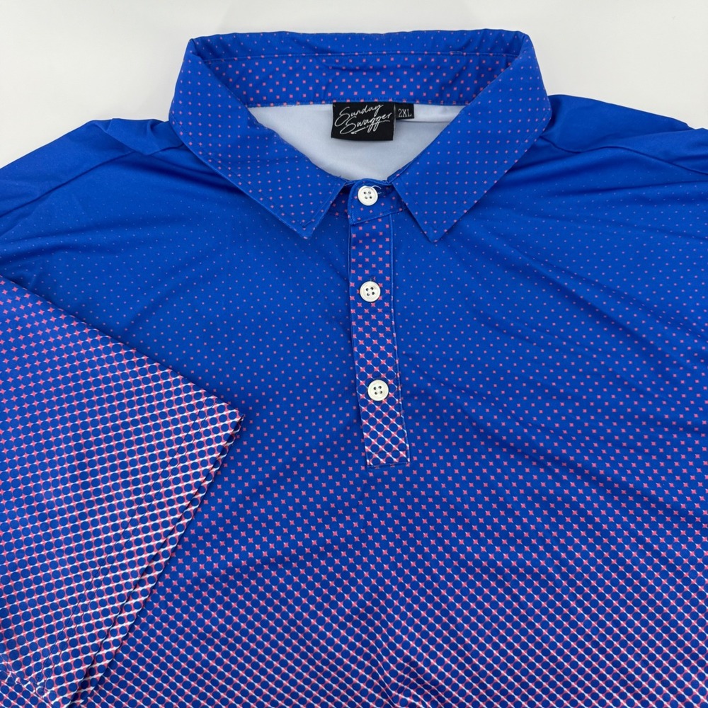 Sunday Swagger Men 2XL Golf Polo Shirt Blue Red Geometric Performance Stretch